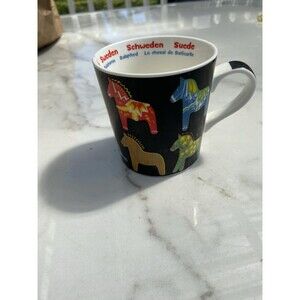 Sweden Dala Horse Coffee Mug From Sweden Nordic Souvenir Black Whimsical